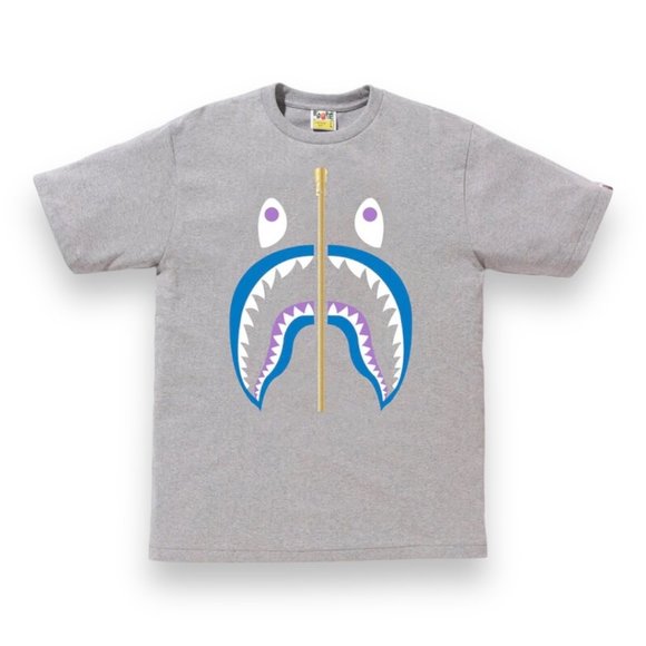 BAPE Colors Gold Zip Shark Tee (SS19) Grey - Picture 1 of 10